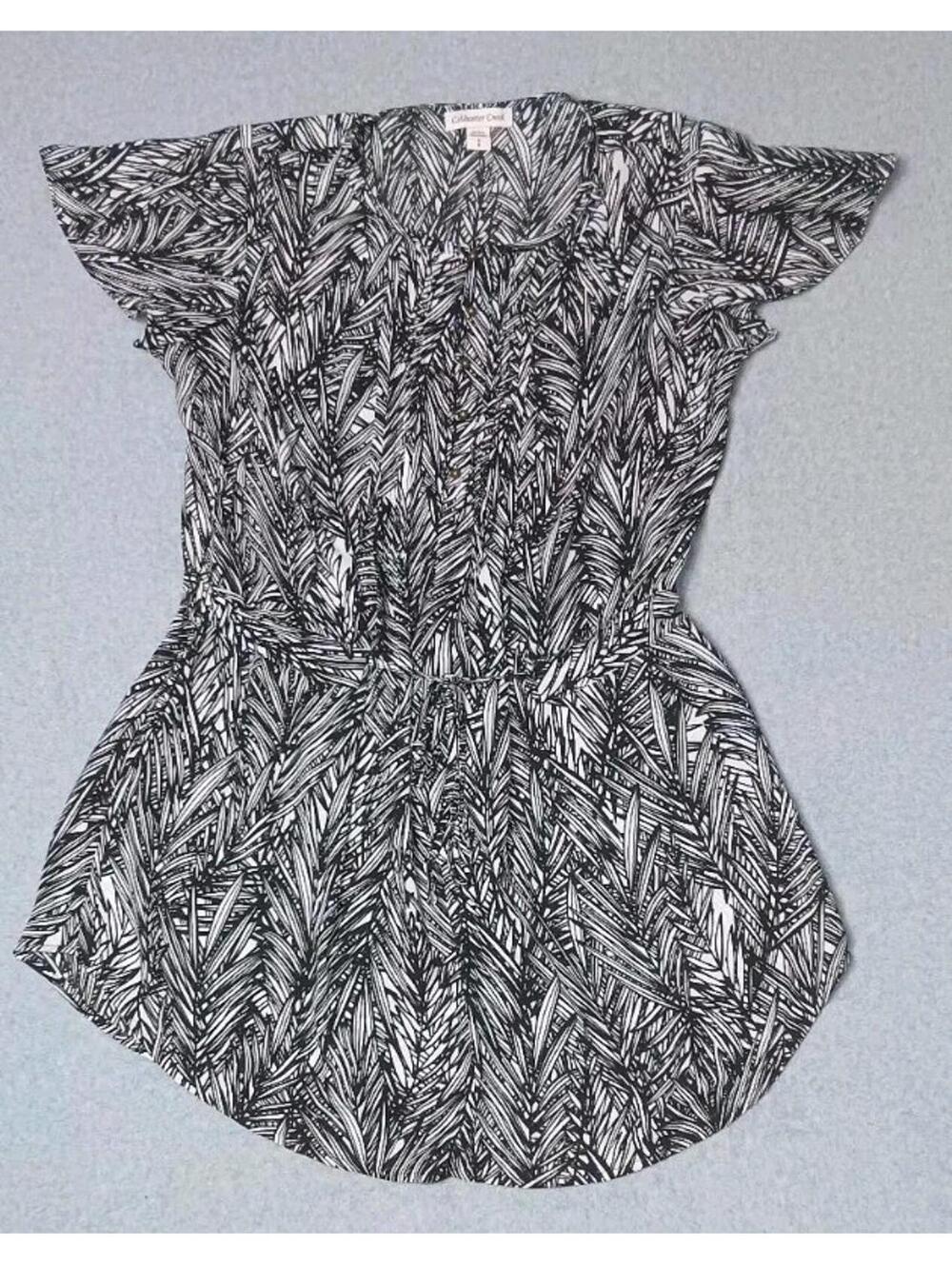 Coldwater Creek Dress Womens Size S/8 Black And White Palm Leaves Tie Front...